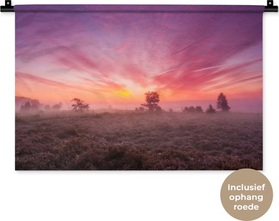 Foto: Wandkleed landschappen nederland paarse tinten in nederlands landschap wandkleed katoen 60x40 cm wandtapijt met foto