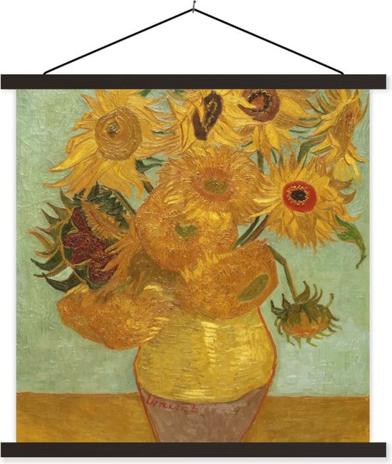 Posterhanger incl. Poster - Schoolplaat - Zonnebloemen - Vincent van Gogh - 90x90 cm - Zwarte latten