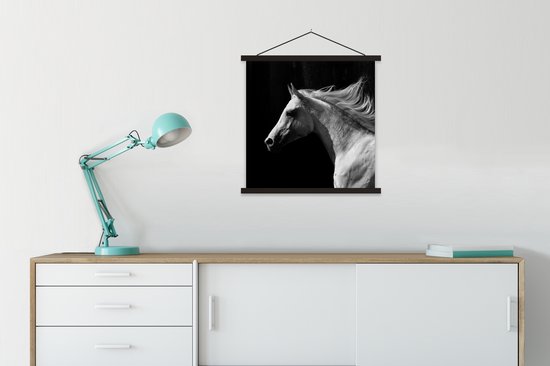 Porte-affiche avec affiche - Affiche scolaire - Paarden - Animaux de la ferme - Crinière - 60x60 cm - Lattes noires