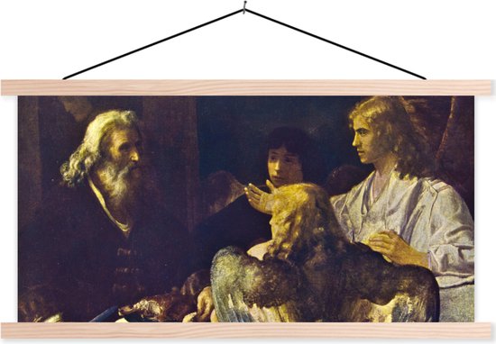 Posterhanger incl. Poster - Schoolplaat - Abraham en de engelen - Rembrandt van Rijn - 150x75 cm - Blanke latten