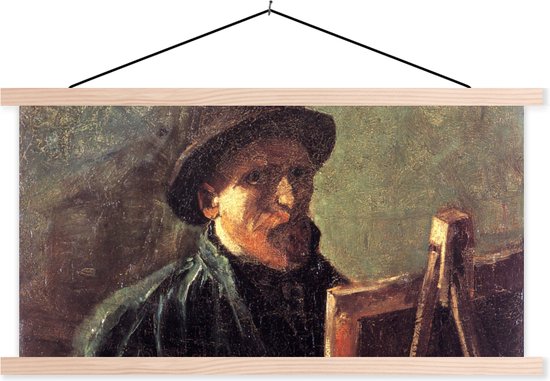Posterhanger incl. Poster - Schoolplaat - Zelfportret als schilder - Vincent van Gogh - 150x75 cm - Blanke latten