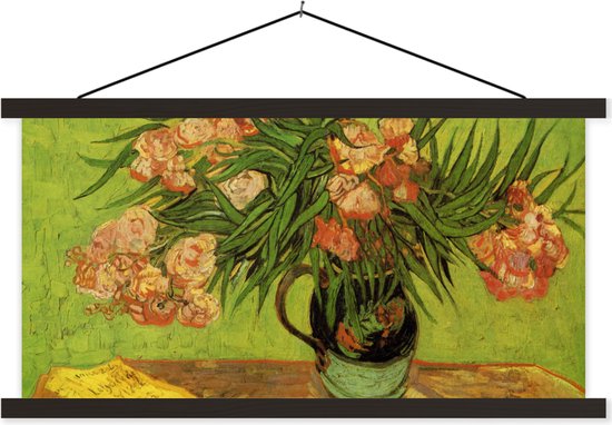 Posterhanger incl. Poster - Schoolplaat - Stilleven vaas met oleanders en boeken - Vincent van Gogh - 60x30 cm - Zwarte latten