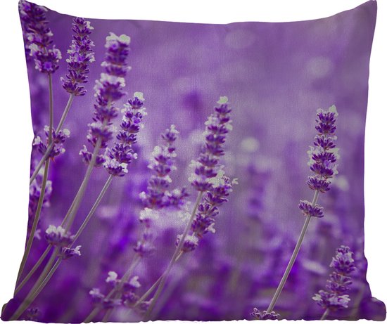 Buitenkussen - Lavendel - Close-up - Bloemen - Paars - 45x45 cm - Weerbestendig