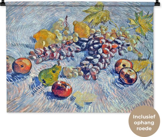 Wandkleed Vincent van Gogh 2 - Druiven citroenen peren en appels - Schilderij van Vincent van Gogh Wandkleed katoen 90x67 cm - Wandtapijt met foto