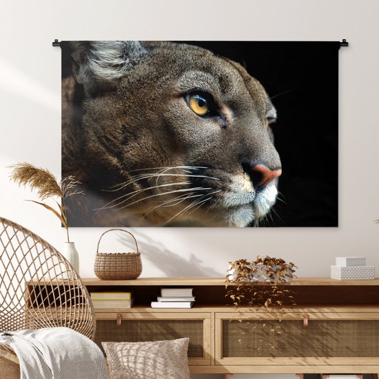 Tapisserie Animaux sur fond noir - Puma sur fond noir Tapisserie coton 120x80 cm - Tapisserie avec photo