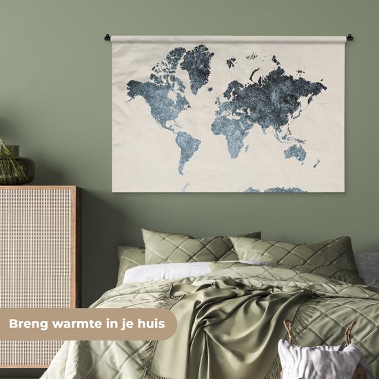 Tapisserie Cartes du mondeIllustrations de Noël - Carte du monde noire à pois gris sur fond rose Tapisserie coton 120x80 cm - Tapisserie avec photo