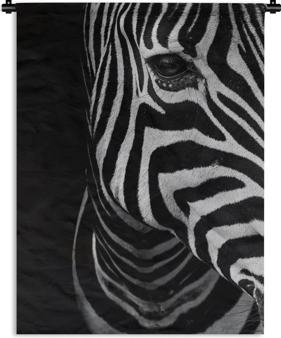 Wandkleed - Wanddoek - Dieren - Zebra - Zwart - Wit - 60x80 cm - Wandtapijt