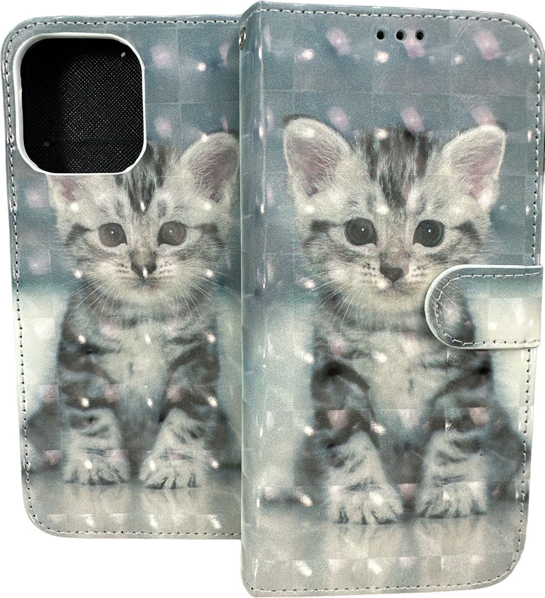 Portemonnee Book Case Hoesje Geschikt voor: iPhone 13 Pro - Kat Print
