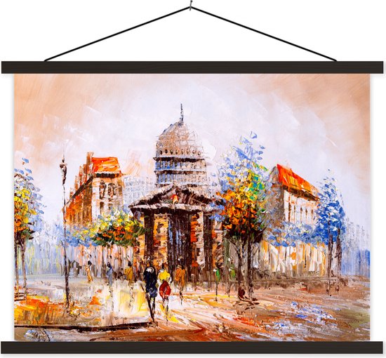 Porte-affiche avec affiche - Affiche scolaire - Peinture - Ville - Peinture à l'huile - 40x30 cm - Lattes noires
