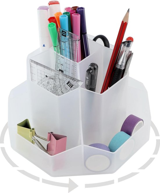 Lvjkes Draaibare pennenhouder, bureau-organizer, 9 vakken, verbeterde grote capaciteit, 360° draaibaar, kan potloden, kleurpotloden, verschillende schrijfwaren bevatten, transparant