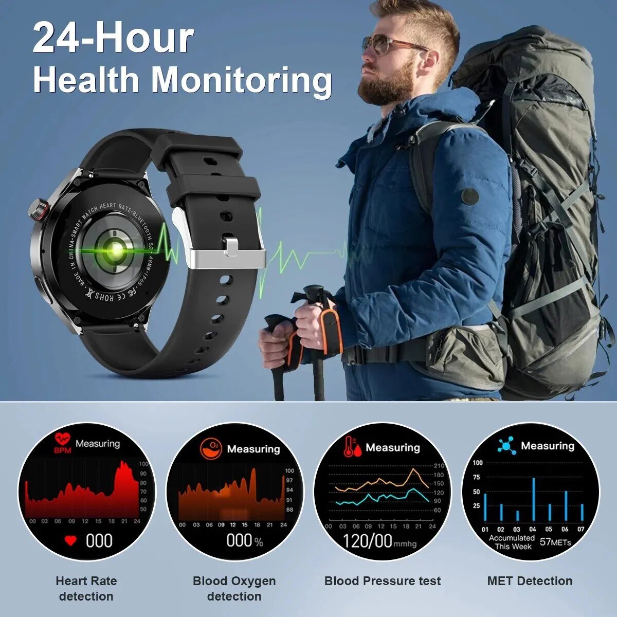 Lige Nfc Smart Watch Mannen Hd Scherm Temperatuur Monitoring Sporthorloge Bluetooth Call Ip68 Waterdichte Gps Smartwatch Voor Huawei