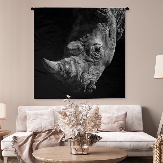 Tapisserie - Toile murale - Rhinocéros - Animal sauvage - Portrait - 120x120 cm - Tapisserie