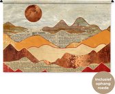 Wandkleed - Wanddoek - Vintage - Krant - Brons - Abstract - Landschap - Kleuren - 180x120 cm - Wandtapijt