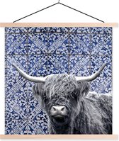 Porte-affiche avec affiche - Affiche scolaire - Highlander écossais - Bleu de Delft - Zwart - Wit - 60x60 cm - Lattes transparentes