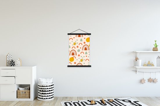 Posterhanger incl. Poster 60x90 cm - Schoolplaat - Regenboog - Patroon - Zomer - Textielposter - Zwarte latten