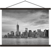 Posterhanger incl. Poster - Schoolplaat - Manhattan New York in zwart-wit - 40x30 cm - Zwarte latten