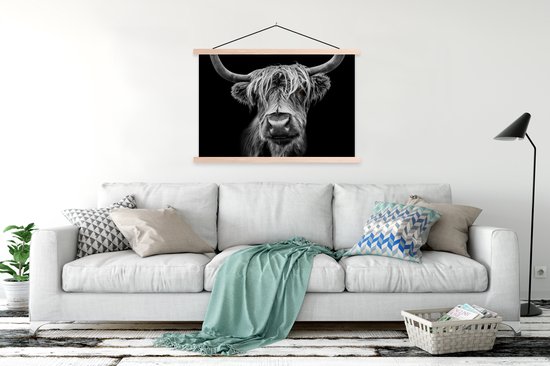 Gros plan d'un montagnard écossais en affiche textielposter noir et blanc lattes vierge 120x80 cm - Tirage photo sur affiche d'école (décoration murale salon/chambre)