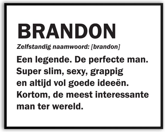 Brandon Woordenboek Fotolijst met glas 30 x 40 cm - Prachtige kwaliteit - jarig - verjaardag - kado - Canvas - incl ophangsysteem - Poster - Grappig - cadeau
