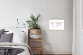 Posterhanger incl. Poster 60x40 cm - Schoolplaat - Wereldkaart - Marmer - Roze - Textielposter - Blanke latten