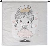 Wandkleed - Wanddoek - Prinses - Hartjes - Bloemen - Kroon - Meisje - 180x180 cm - Wandtapijt