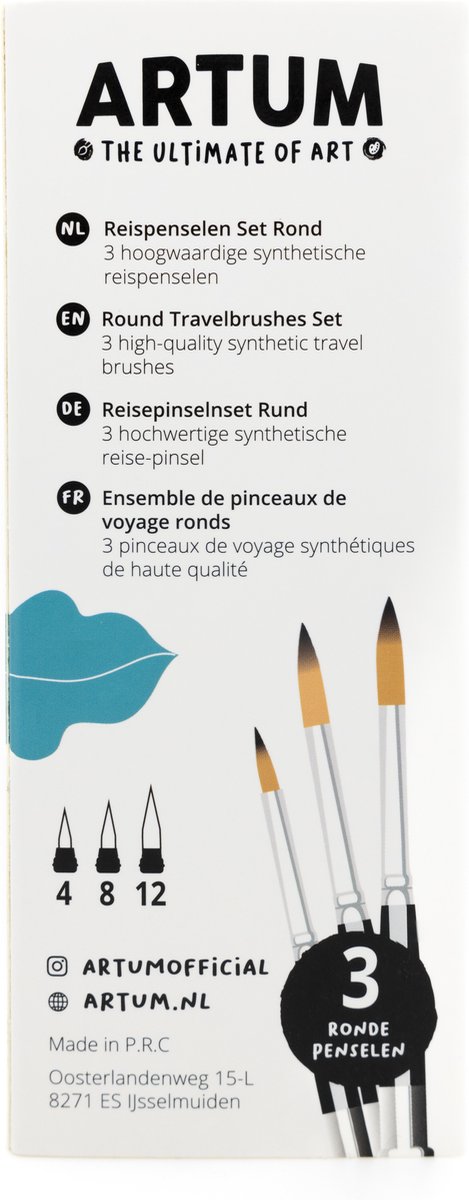 Artum - Reis Penselenset 3 Delig Rond - Aquarel Schilderen Onderweg - Diervriendelijk - Opbergtasje — afbeelding 5