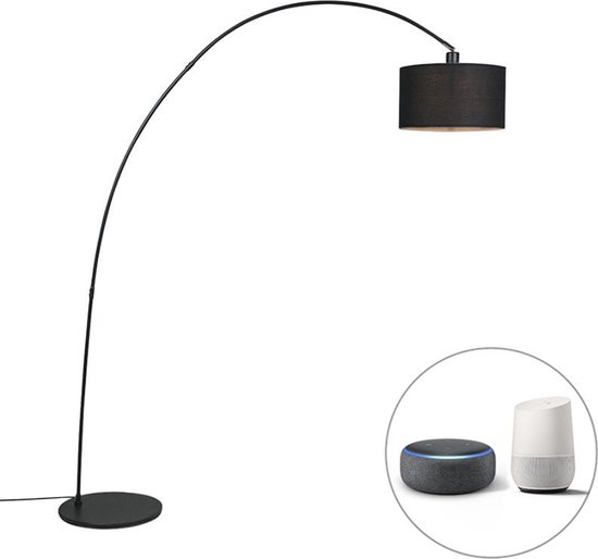 QAZQA vinossa - Moderne LED Smart Staande booglamp incl. wifi - 1 lichts - H 174 cm - Zwart - Woonkamer | Slaapkamer | Keuken