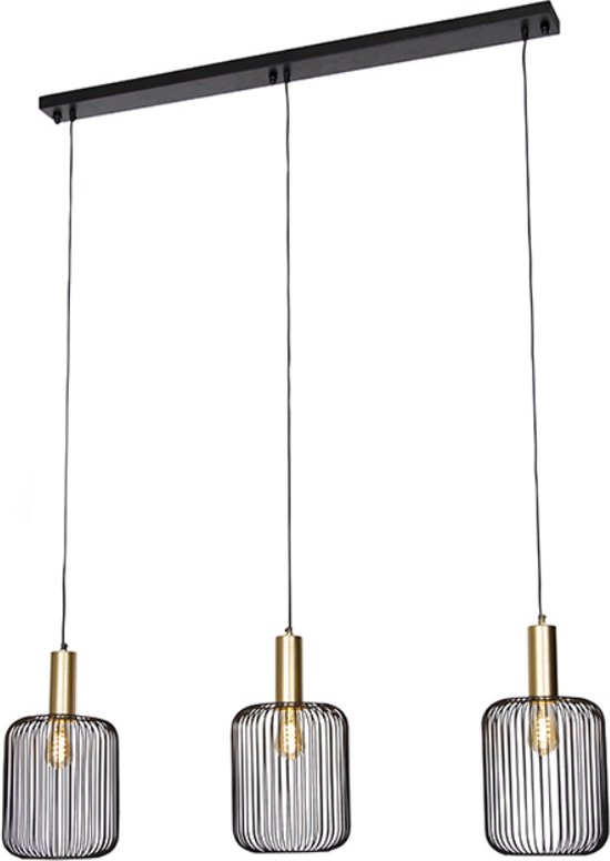 QAZQA mayelle - Lampe de table à manger industrielle à suspendre au-dessus de la table à manger | en salle à manger - 3 lumières - L 120 cm - Zwart - Industriel - Salon | Chambre à coucher | Cuisine