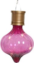 Lumineo solar hanglamp LED - Marrakech - fuchsia roze - kunststof - D8 x H12 cm