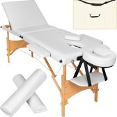 tectake® - 3 zones massagetafel-set behandeltafel Daniel - 3cm matras, rolkussens en houten frame - wit - behandeltafel – behandelbank – incl. opbergtas – opvouwbaar