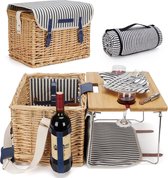 Rieten picknickmand voor 2, 2 personen picknickset, wilgenmand service cadeauset met bamboe wijntafel met metalen poten voor camping en buitenfeest