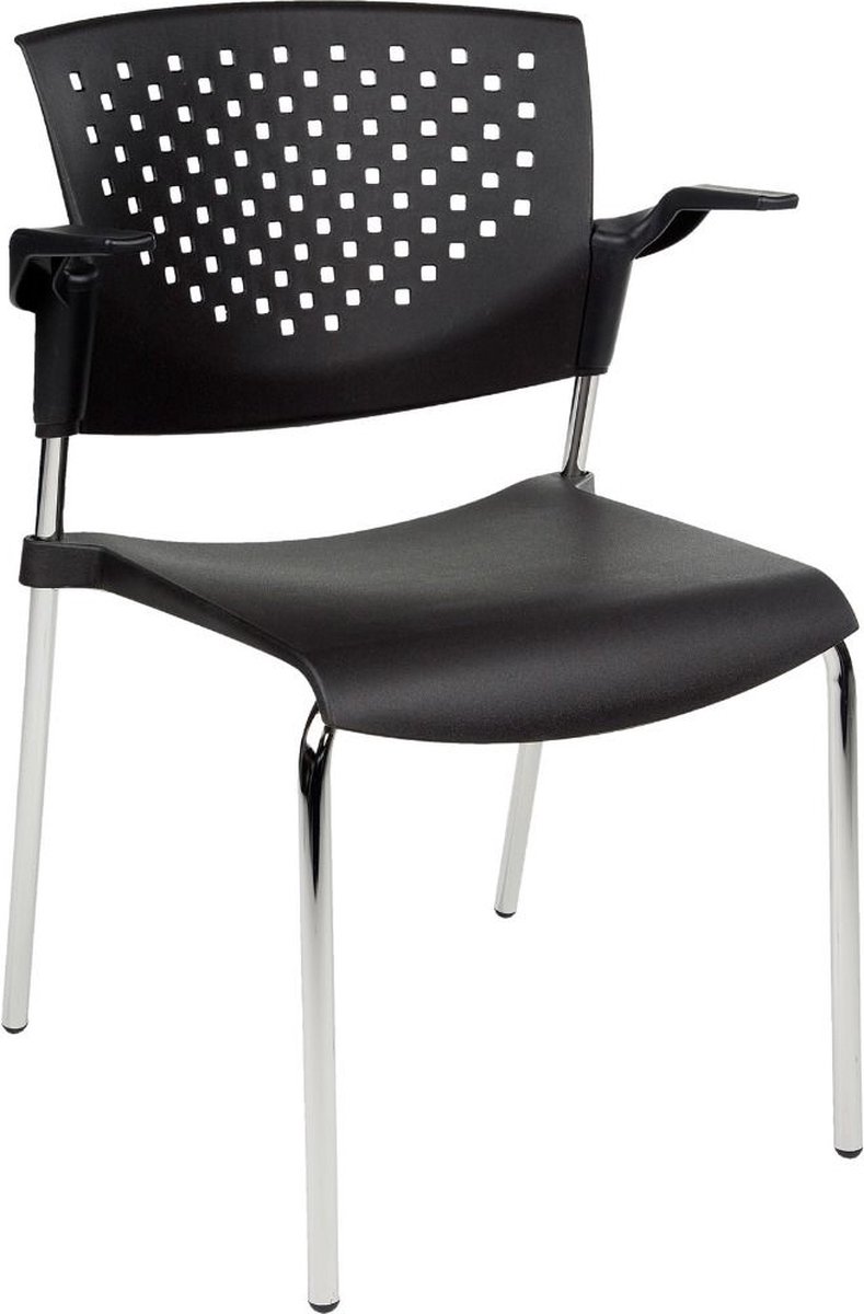 ABC Kantoormeubelen Vergaderstoel of Kantinestoel Lente Chroom Frame met armleuningen Zwart