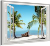 Décoration murale Métal - Peinture Aluminium Industriel - Transparent - Plage - Palmier - Bateau - Tropical - Mer - Blauw - 60x40 cm - Dibond - Photo sur aluminium - Décoration murale industrielle - Pour le salon/chambre