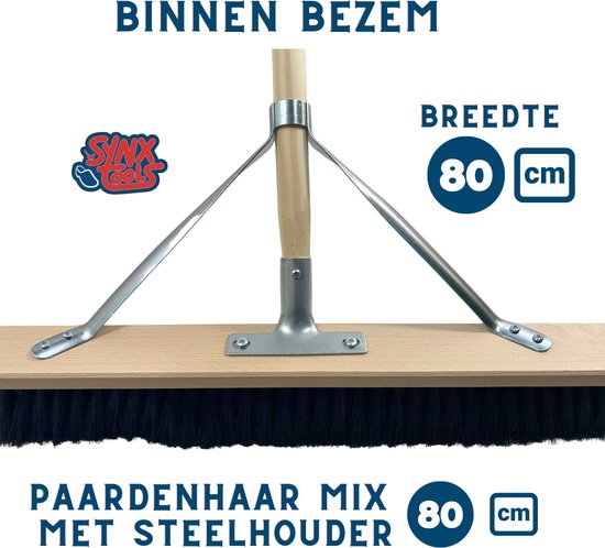 Synx Tools bezem Paardenhaar - 80 cm - Zaalveger / Kamerveger - Zachte bezem 80 cm - Bezemsteel - Veger schoonmaken - Bezems Binnen - Besem zacht met Steel 150 cm van Synx Tools — afbeelding 2