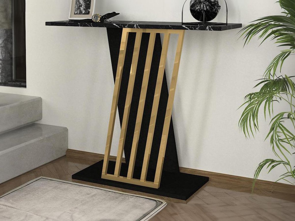 Vente-unique Consoletafel - Zwart marmereffect en goud - ORSONA Zwart, Goudkleurig