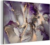 Décoration murale Métal - Aluminium Peinture Industrielle - Goud - Violet - Marbre - 60x40 cm - Dibond - Photo sur aluminium - Décoration murale industrielle - Pour le salon / chambre