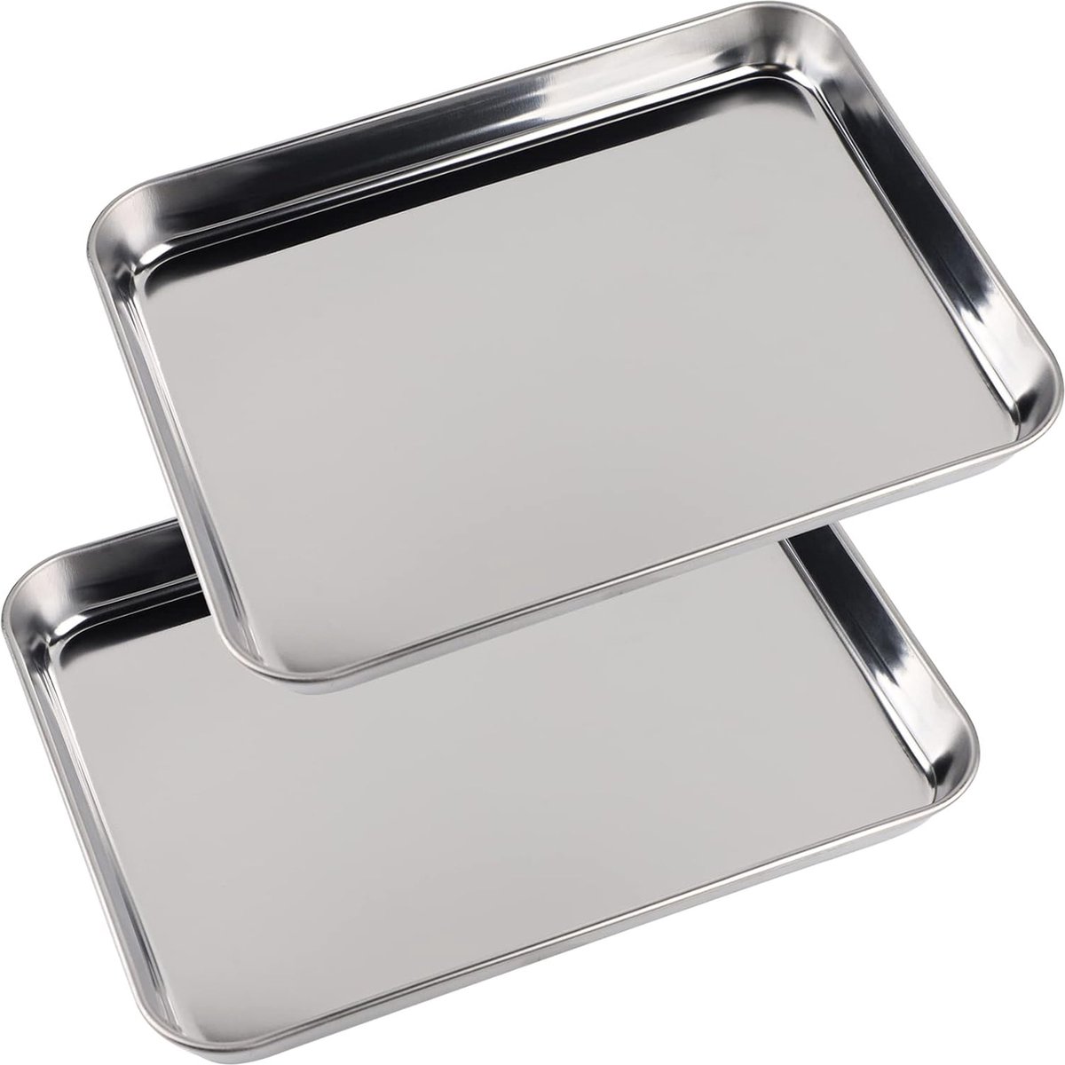 YIXNSW 2 stuks roestvrijstalen ovenschaal, rechthoekig, bakplaat, diep roestvrij staal, 30 x 25 cm, roestvrij staal, zilver, voor restaurants, bakken, grillen en serveren thuis