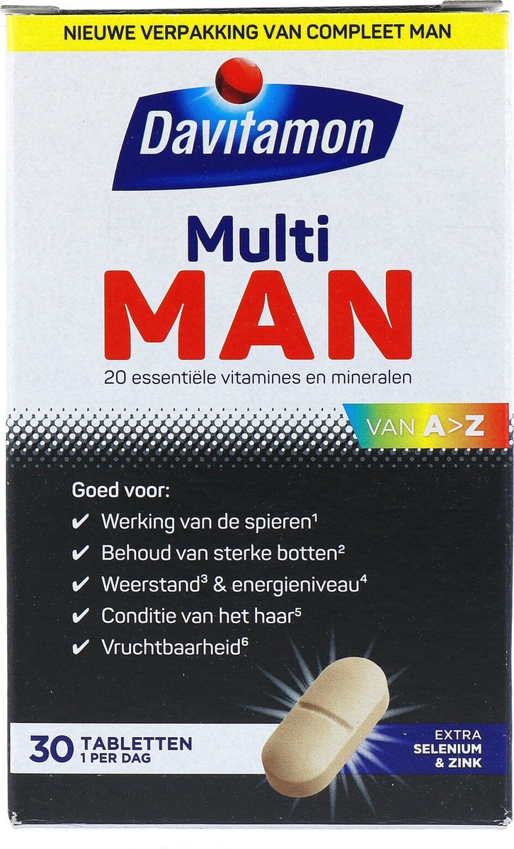 Goedkoopste Davitamon Multi Man - met extra selenium en zink - multivitaminen man - 30 tabletten