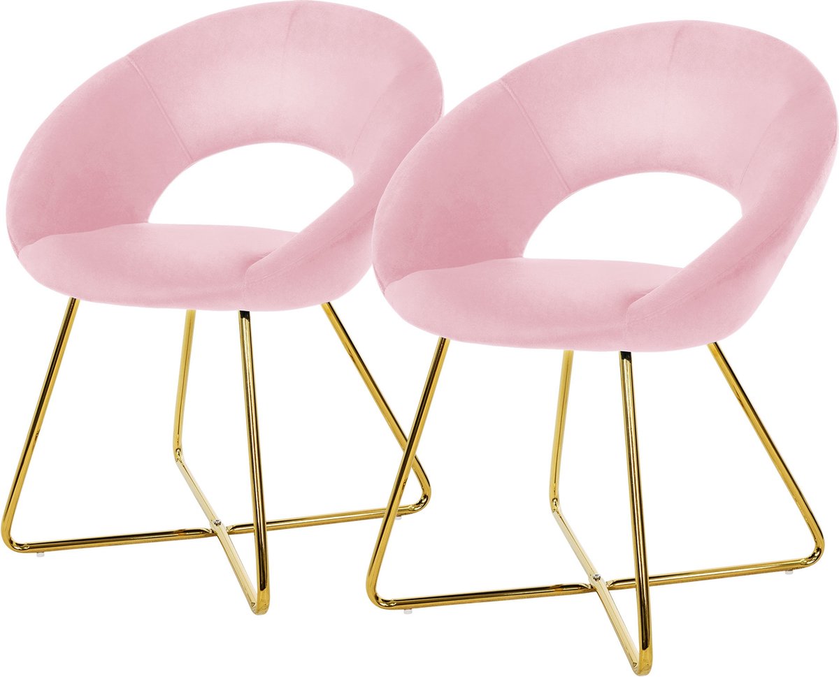ml-design eetkamerstoelen set van 2 roze fluweel woonkamerstoel met ronde rugleuning gestoffeerde stoel met gouden metalen poten ergonomische eettafel fauteuil keukenstoel kuipstoel kaptafelstoel