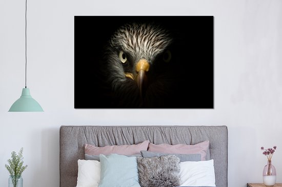 Aluminium schilderij 150x100 cm - Wanddecoratie metaal - Vogel - Adelaar - Roofvogels - Oog - Snavel - Licht - Metalen muurdecoratie woonkamer - Decoratie industrieel - Foto op dibond - Industriële accessoires slaapkamer