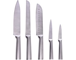 Krumble Professionele keukenmessen – 5-delige messenset – Scherpe mes - Keukenmes - Koksmes – Vleesmes – Broodmes – Schilmesje – Groentemes – Mes - Messensets – RVS – Stainless steel – Zilver