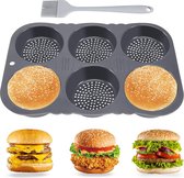 Moule à pain hamburger, moule à pain burger, silicone, rond, 10 cm Ø - pour pain, pain burger et muffins XXL - avec pinceau à huile en silicone, ustensiles de cuisine