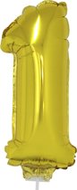 Gouden opblaas cijfer ballon 1 op stokje 41 cm