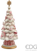 Viv! Statue de Noël - Gâteau d'arbre de Noël meringué plein de Snoep avec Siècle des Lumières LED - rose blanc - 42 cm