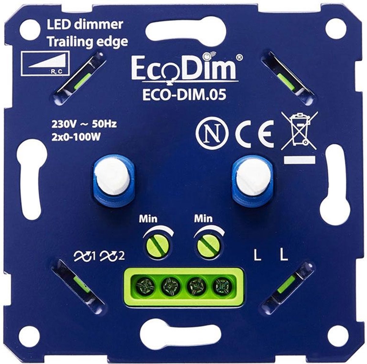 Merten duo led dimmer, ECO-DIM.05, druk/draai, kleine inbouwdiepte, 2x 100W LED, inclusief wit afdekmateriaal passend in Merten series