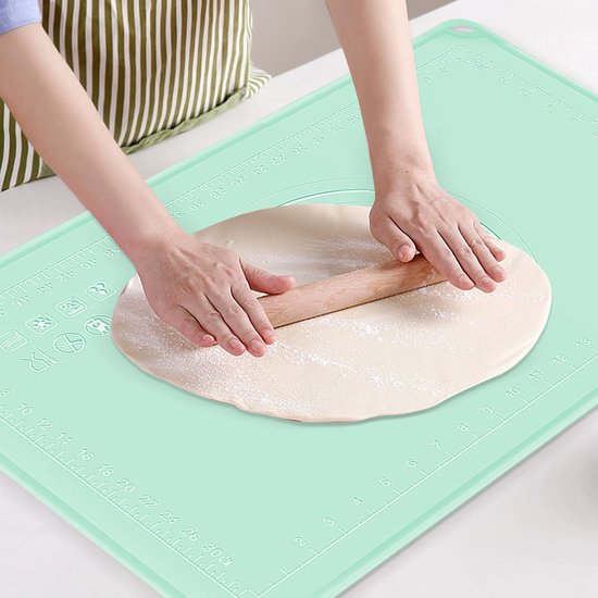 Bakmat, grote anti-aanbak siliconen mat, 70 x 50 cm met meting, siliconen bakmat, antislip voor koekjes, pizzadeeg, brood, fondant (groen)