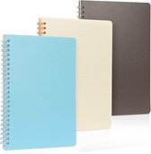 3 stuks A5 spiraal notitieboek, gelinieerd notitieboek A5, 80 vellen/160 pagina's, notitieblok, notitieblok voor school, kantoor, reizen, werk, dagboek, dagboek (blauw + bruin + beige)