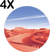 BWK Luxe Ronde Placemat - Weg Door de Woestijn - Getekend - Set van 4 Placemats - 50x50 cm - 2 mm dik Vinyl - Anti Slip - Afneembaar