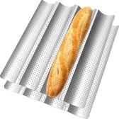 Baguette-bakvorm, 2 stuks, 38 x 33 x 2 cm, baguette-bakplaat met antiaanbaklaag, plaat voor 4 golven, broodvorm, geperforeerde Franse broodpan, broodbakvorm