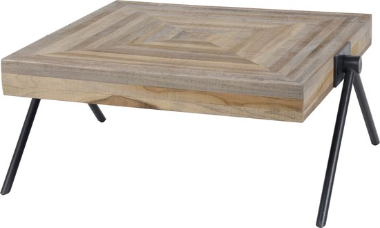 Robuuste salontafel Teca balance | 70x70 cm | hoogte 33 cm | verweerd teakhout | stoer & natuurlijk ontwerp | woonkamer
