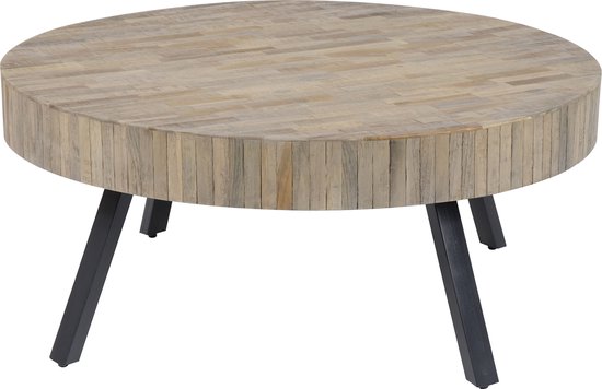 Table basse ronde Teca | Ø 90 cm | 40 cm de haut | bois de teck patiné | design naturel et rustique | le salon